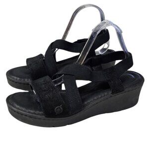 BORN Cross Strap Slingback Sandals, Black, Leather/Fabric, Slip On, Open Toe, 10